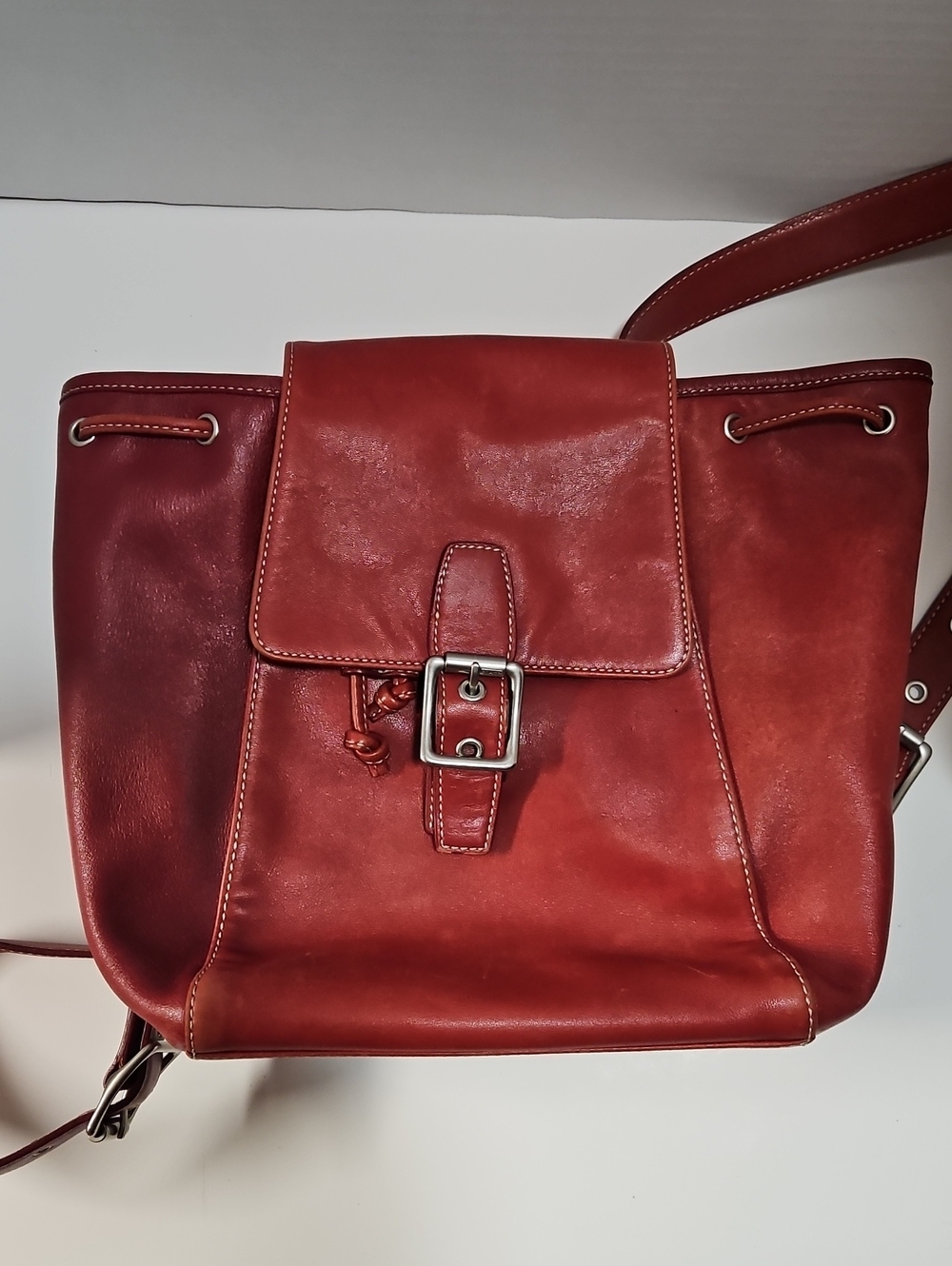 Vintage Coach 9569 Legacy Red Drawstring Flap Mini Backpack